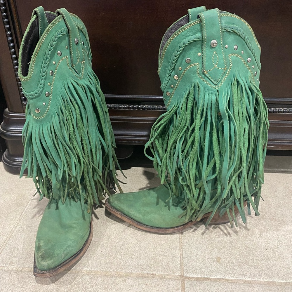 Turquoise Fringe Cowboy Boots
